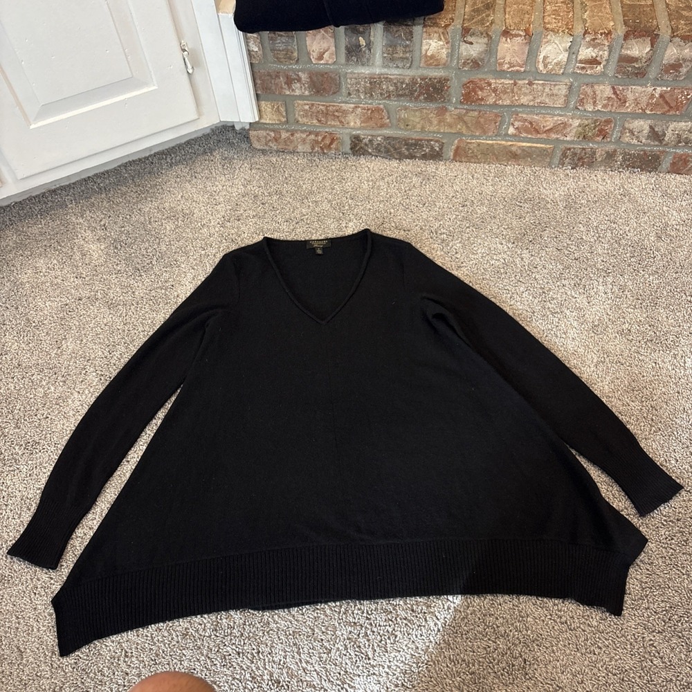 Charter Club 100% Cashmere Women's Small Luxe Roll Neck V-Neck Sweater Black